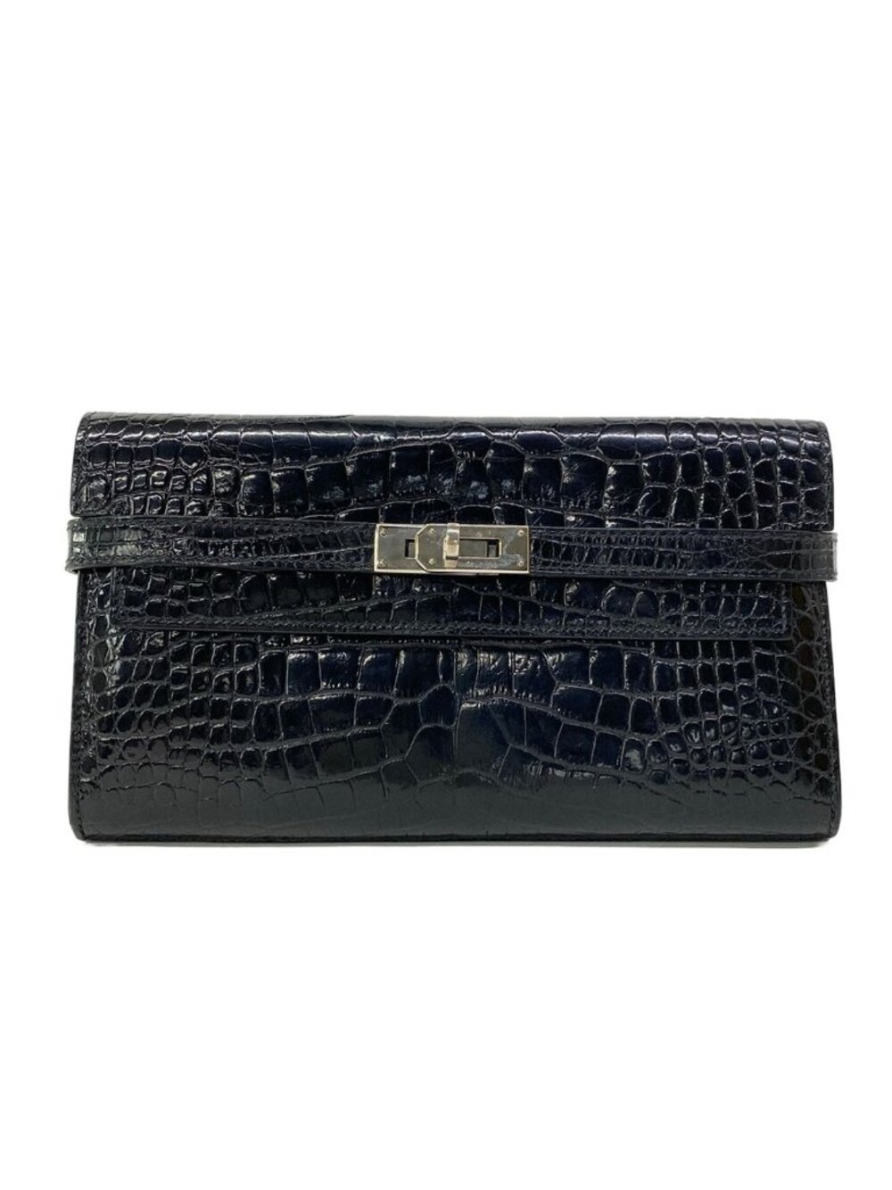 Hermes Wallet Kelly Long Black Silver